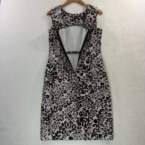 Calvin Klein Leopard Print Fitted Dress 12 Stretchy Date Night Office Siren - Picture 8 of 12